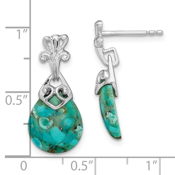 Sterling Silver Rhodium-plated w/Reconstituted Turquoise Dangle Earrings - Picture 2 of 4